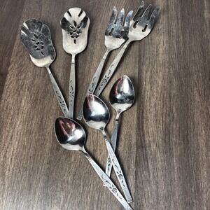 Oneida Stainless Steel Serving Utensil Flatware Set Rose Floral Design, Rosewood